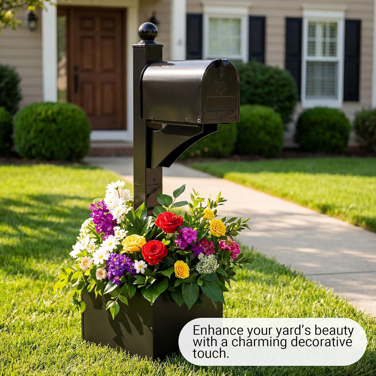 Colingmill 1 Set Iron Mailbox Posts with Planter Box for Outside 56 Inch / 4.6 ft Tall Decorative Mount with Flower Box Heavy Duty Architectural Post(Black)