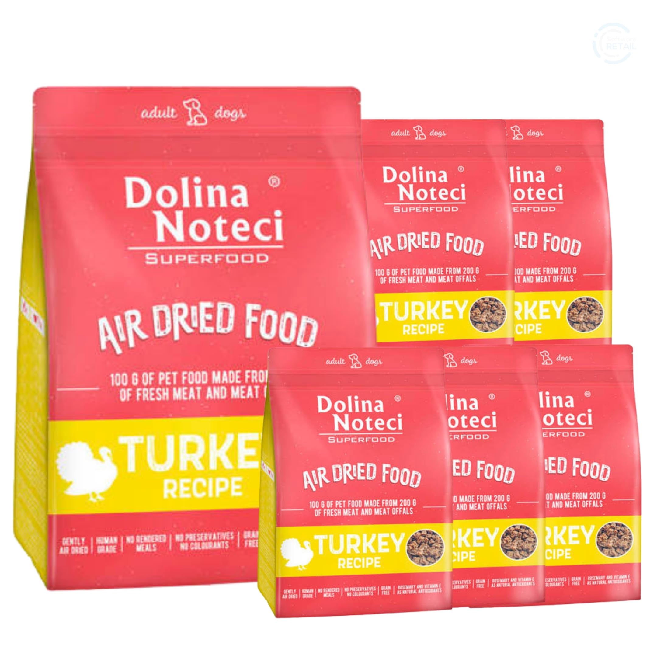 Dolina Noteci Premium Nutrient-Rich, Grain-Free Air Dried Dog Food with 80% Fresh Meat & Superfoods for Optimal Health Breeds! (Turkey, 6x1kg)