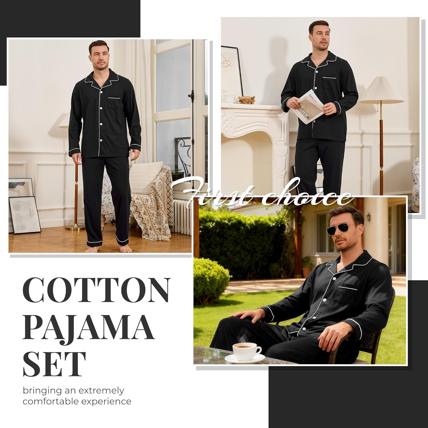 U2SKIIN Mens Cotton Pajama Set, Soft Long Sleeve Pajamas for men Lightweight Button Up Sleepwear Lounge Pjs Set with Pockets - Image 5