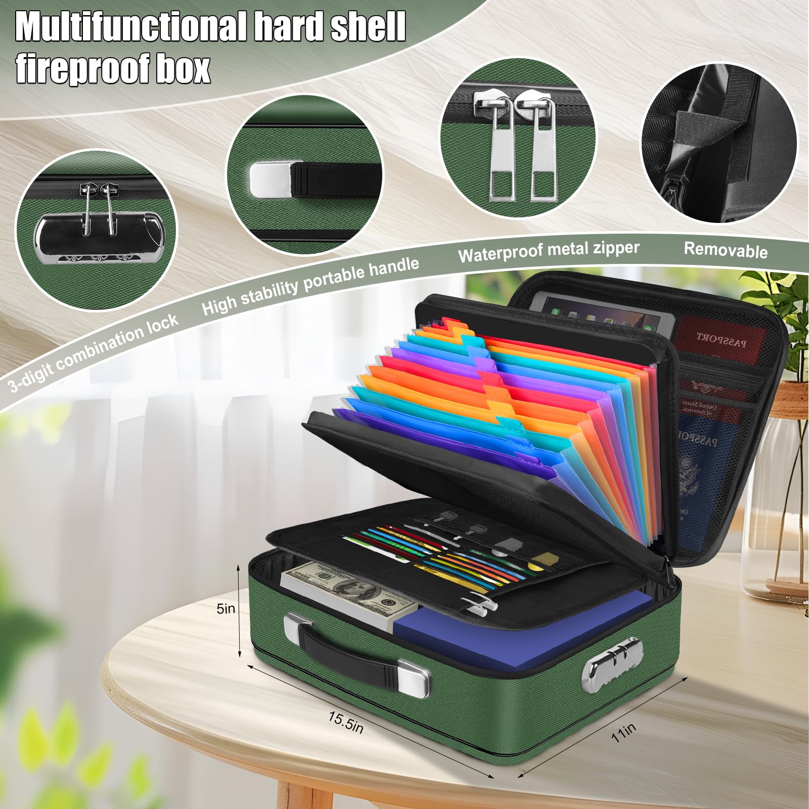 Fireproof Document Box With Lock＆Shoulder Strap,Hard Case File - View #7