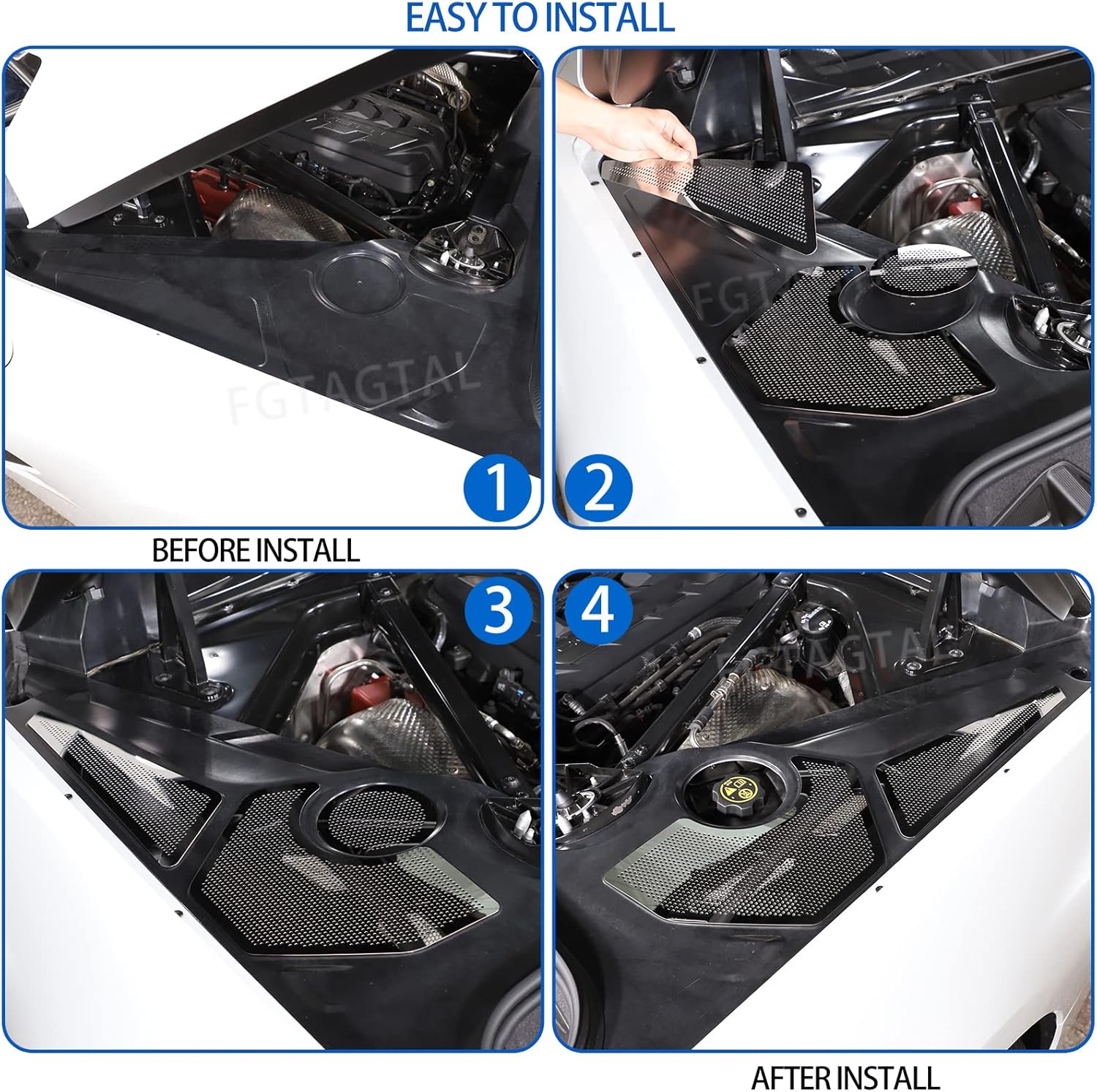 Engine Bay Side Panel Cover Trim Compatible with Chevrolet Corvette C8 2020-2025, Rear Engine Covers, Engine Compartment Side Panel Decoration Accessories, 5PCS (Silver)