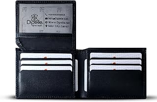 محفظة Dipelle™ ثنائية الطي مصنوعة من الجلد الطبيعي بنسبة 100% للرجال مع صندوق هدايا - محفظة رفيعة مصنوعة يدويًا مع 14 فتحة للبطاقات ونافذة لبطاقة الهوية وجيوب مخفية (أسود)