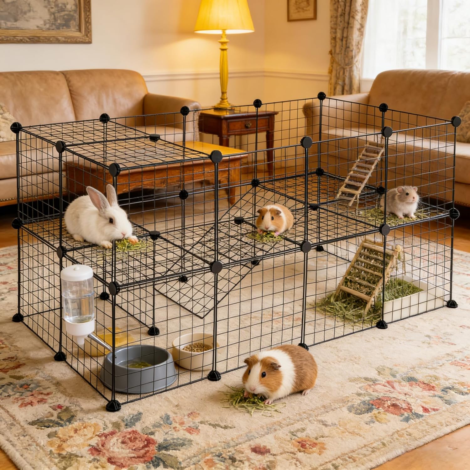 36 Panels Small Animals Playpen, Portable DIY Pet Playpen with Metal Enclosure Cage for Guinea Pig, Rabbit, Bunny, Chicken, Hedgehogs, Puppy, Hamster, Two-Story Playpen Indoor Outdoor