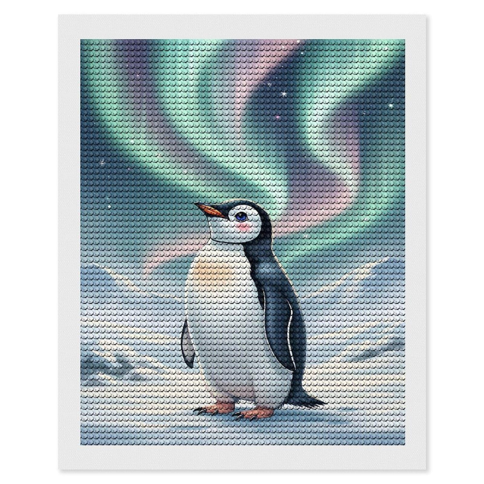 Junmoney Cartoon Penguin Under Aurora Borealis DIY Diamond Art Canvas Kit 16"x20", for Teens, Aesthetic Room Decor, Farmhouse Decor, Canvas Picture, Birthday Gift