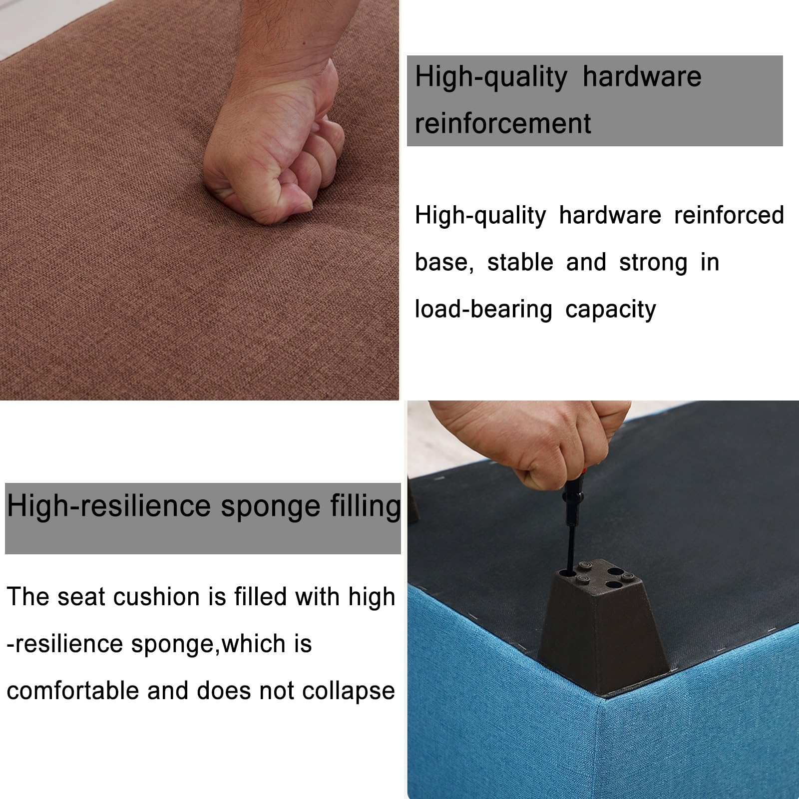 Contenitore ottomano marrone con serratura, pouf imbottito e grande contenitore rettangolare per camera da letto, elegante protezione della privacy, versatile nizer in legno per la decorazione della