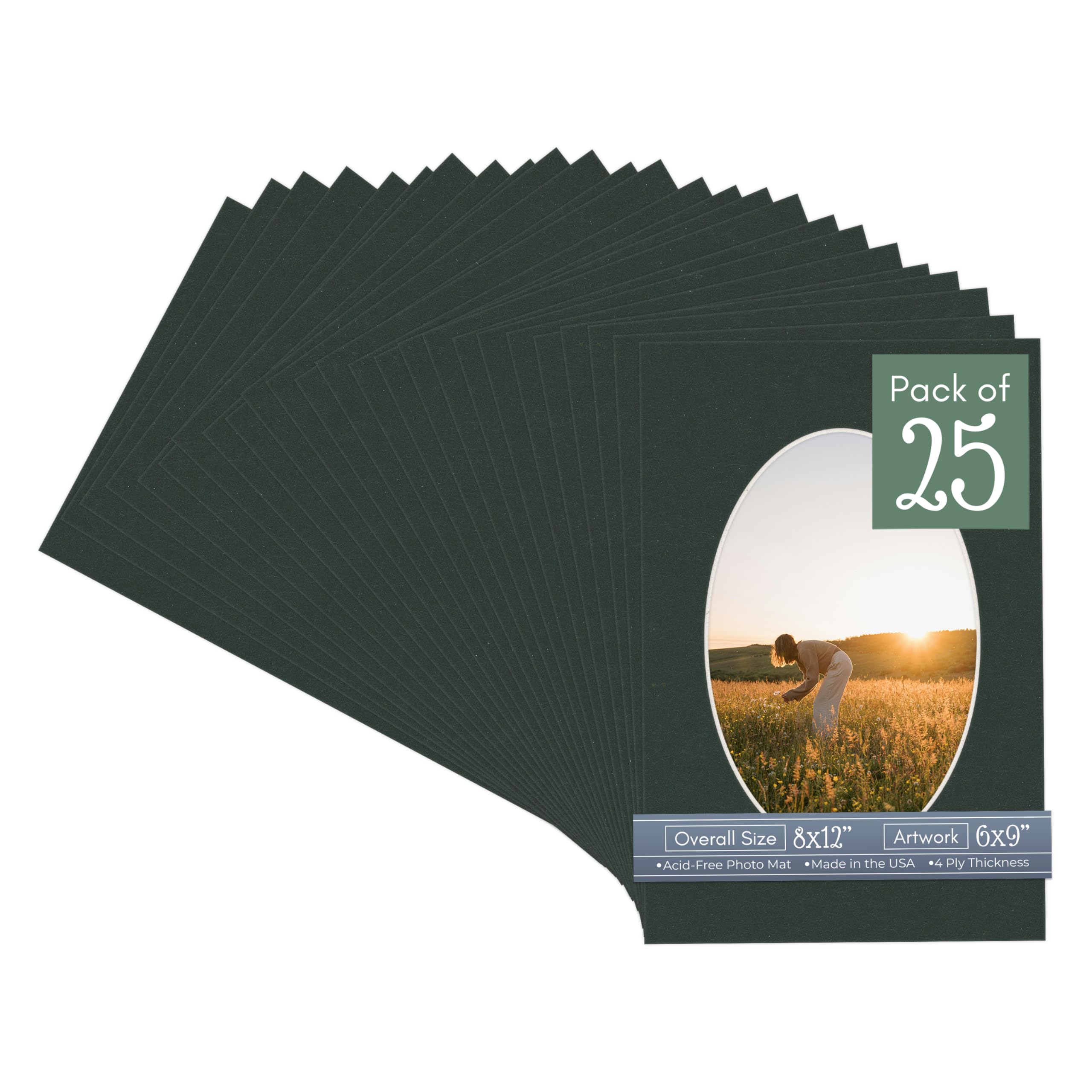 CountryArtHouse Black Acid Free 8x12 Oval Picture Frame Mat with White Core Bevel Cut for 6x9 Pictures - Fits 8x12 Frame - Pack of 25 Matboard Show Kits with Acid Free Backings & Clear Bags-image-31