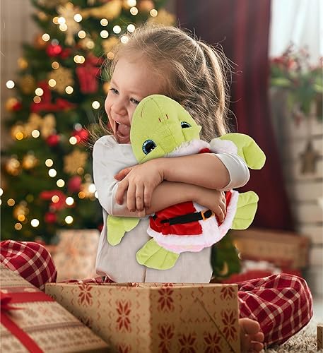Miniatura 6 de DolliBu Peluche de tortuga marina verde arcoíris de Papá Noel, disfraz de animal salvaje con traje de Papá Noel rojo, regalo de vida silvestre,
