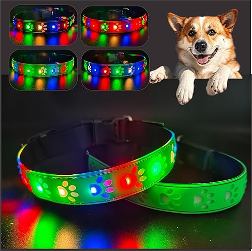 Miniatura 49 de Collar LED para perro, 15 modos de luz, USB-C recargable, silicona ajustable, varios colores (negro, M (11.8-15.7 pulgadas)