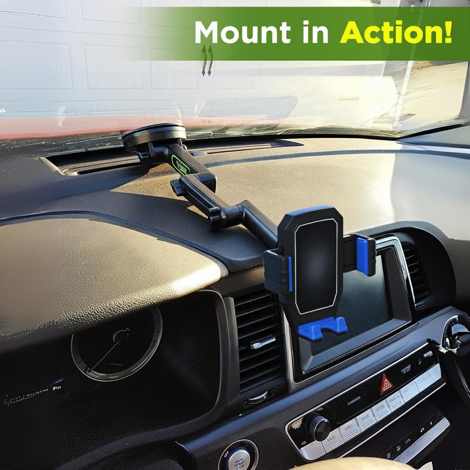 Cell Phone Mount for Truck Phone Holder for Truck Drivers - Heavy Duty Suction Cup + Dashboard Pad, iPhone Holder for Dashboard Window 16.9 inch Long, for iPhone & Samsung, Commercial Trucker, Blue
