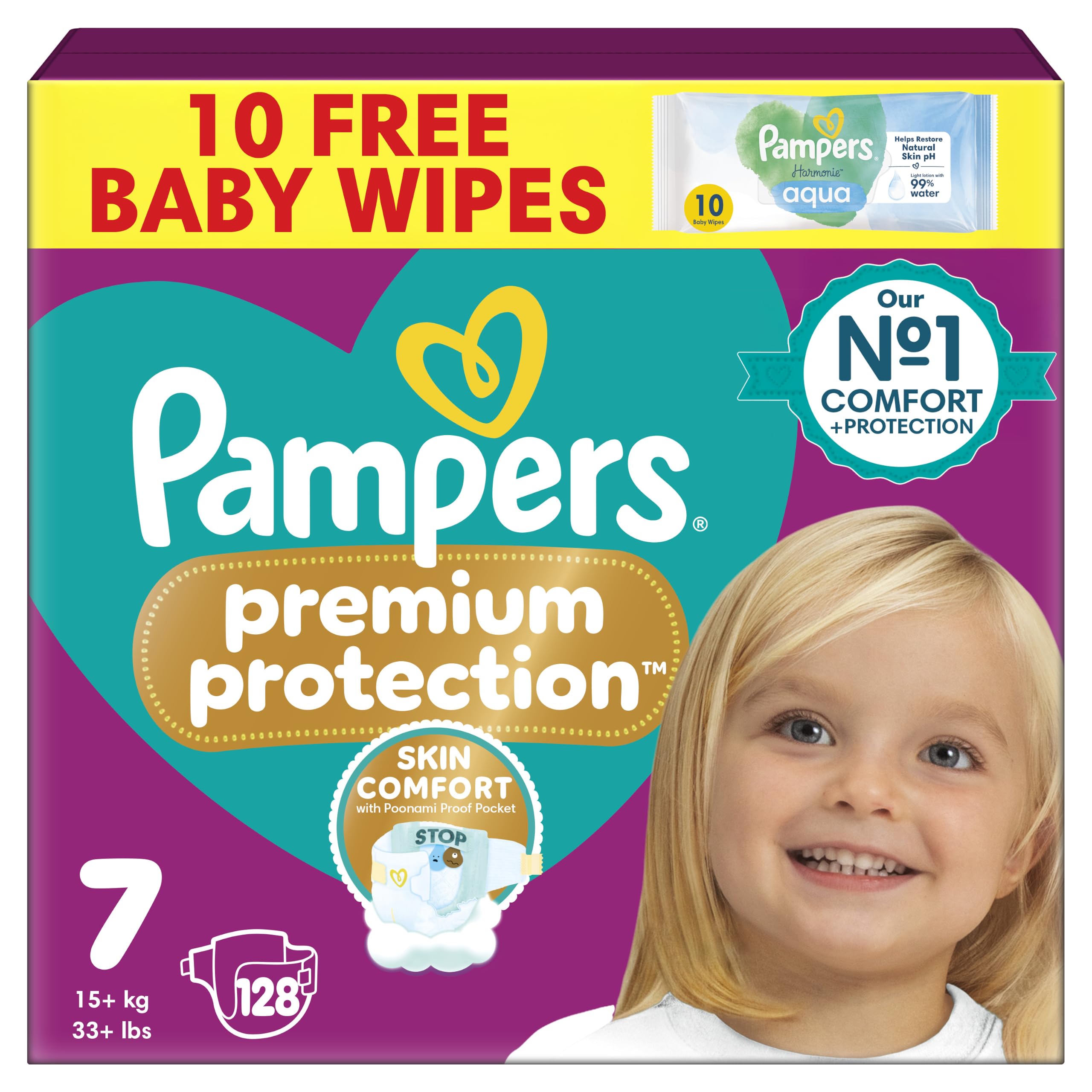 Pampers Premium Protection Nappies, Size 7, 128 Count