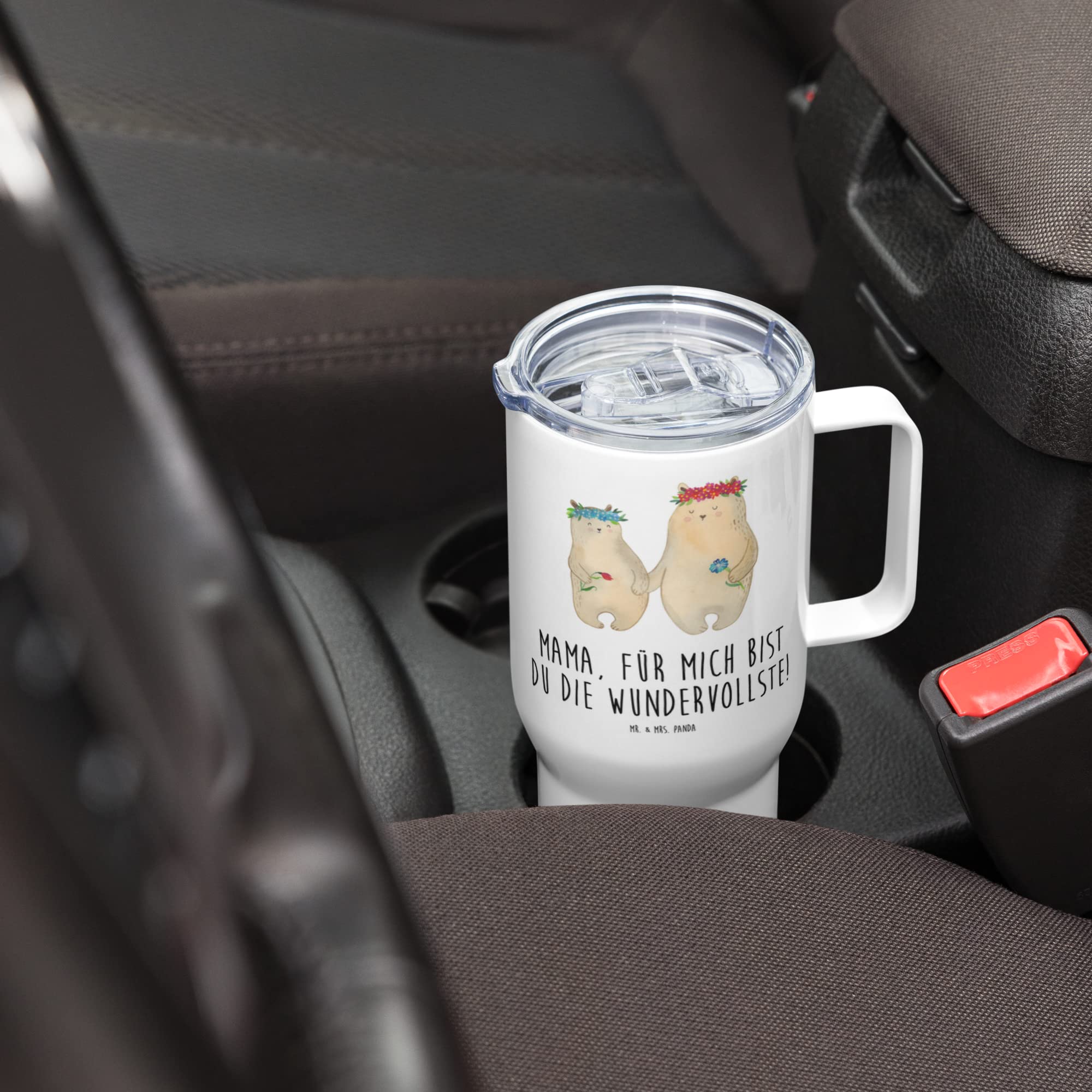 Mr. & Mrs. Panda Kaffee-to-go-Becher Bären mit Blumenkranz - Geschenk, Familie, Töchter, Lieblingsmensch, Kinder, To-Go-Becher, Thermobecher, Muttertag, thermosbecher, Mehrwegbecher, Teetasse, Mama