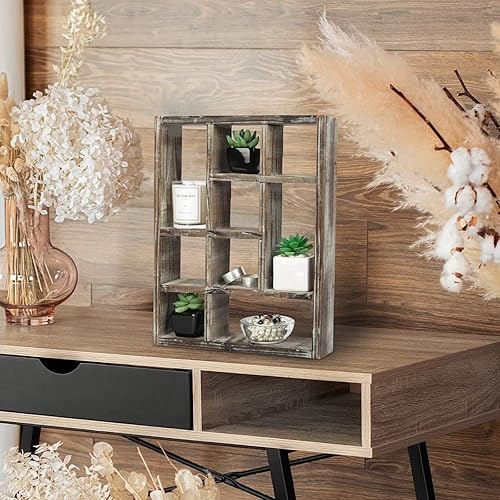 Miniatura 2 de J JACKCUBE DESIGN MK570A - Estante rústico multiranura, con 9 compartimentos, caja de sombra para montaje en pared, para colección, estuche cuadrado