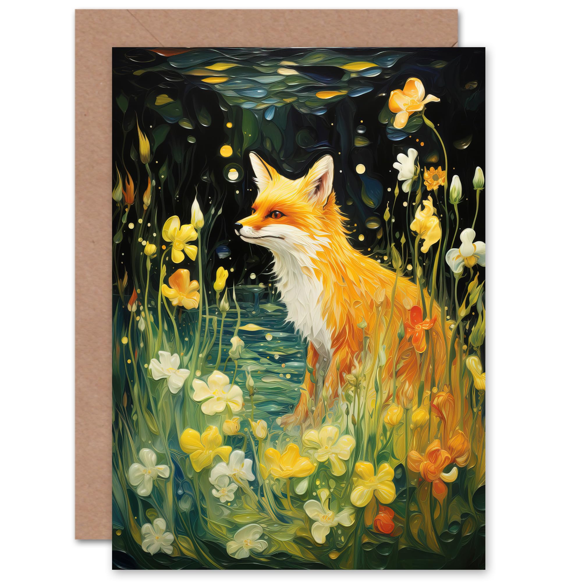 Artery8 Fox Dream Floral Lily Flowers in Spring for Wife Her Mum Sister Daughter Mom Gran Nan Birthday Thank You Congratulations Blank Art Greeting Card