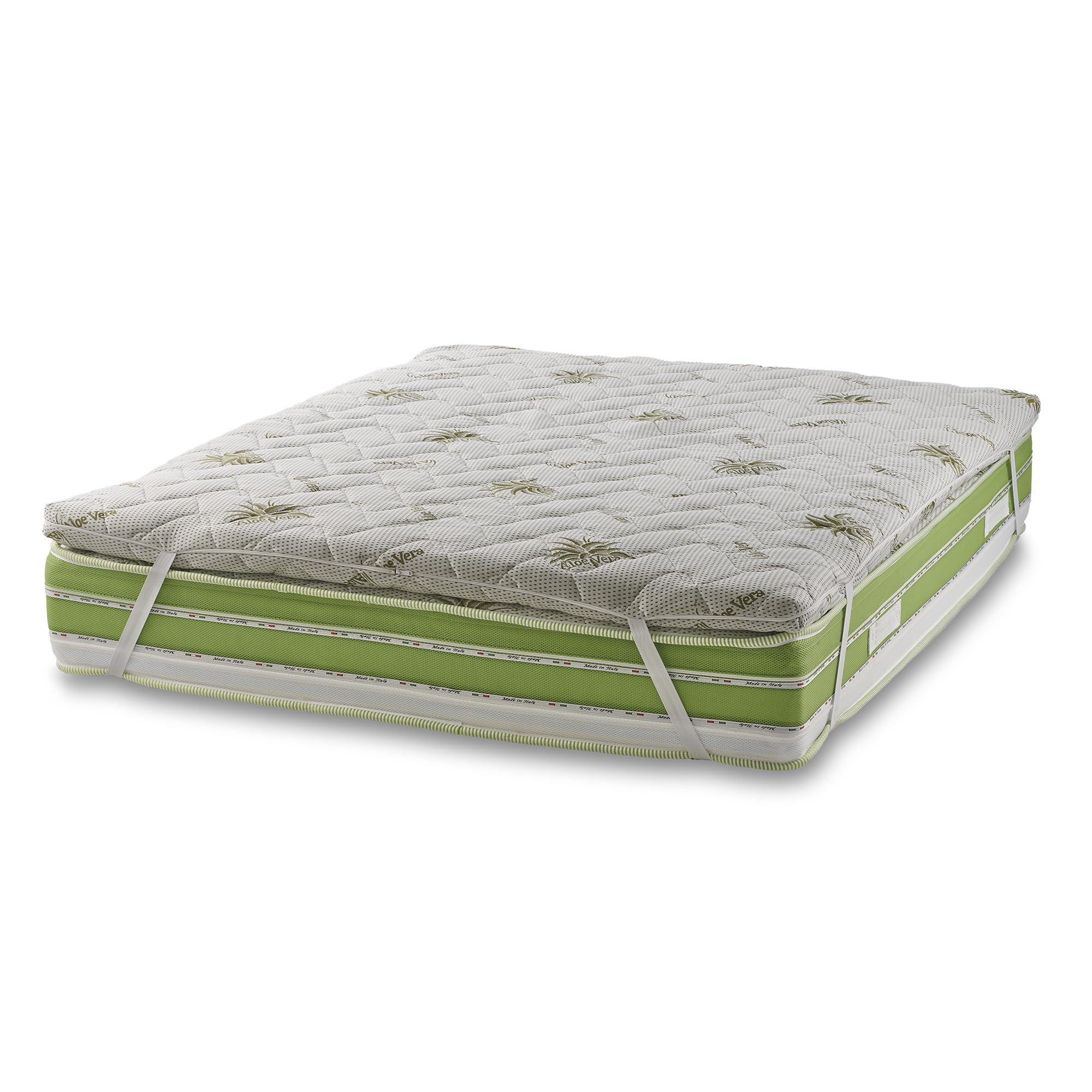 Topper Correttore Memory Matrimoniale in Aloe Vera, 6.8 cm di Altezza, TRAPUNTATO,con Elastici agli Angoli, Sfoderabile, Made in italy 160X190