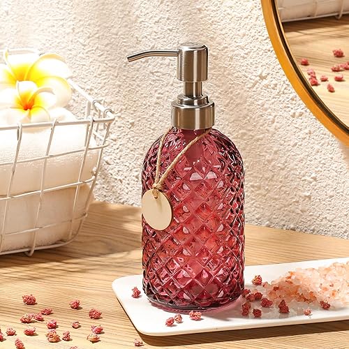 Miniatura 6 de Dispensador de jabón transparente de 16 onzas con bomba de acero inoxidable 304 a prueba de óxido para baño y cocina, dispensador de jabón de vidrio