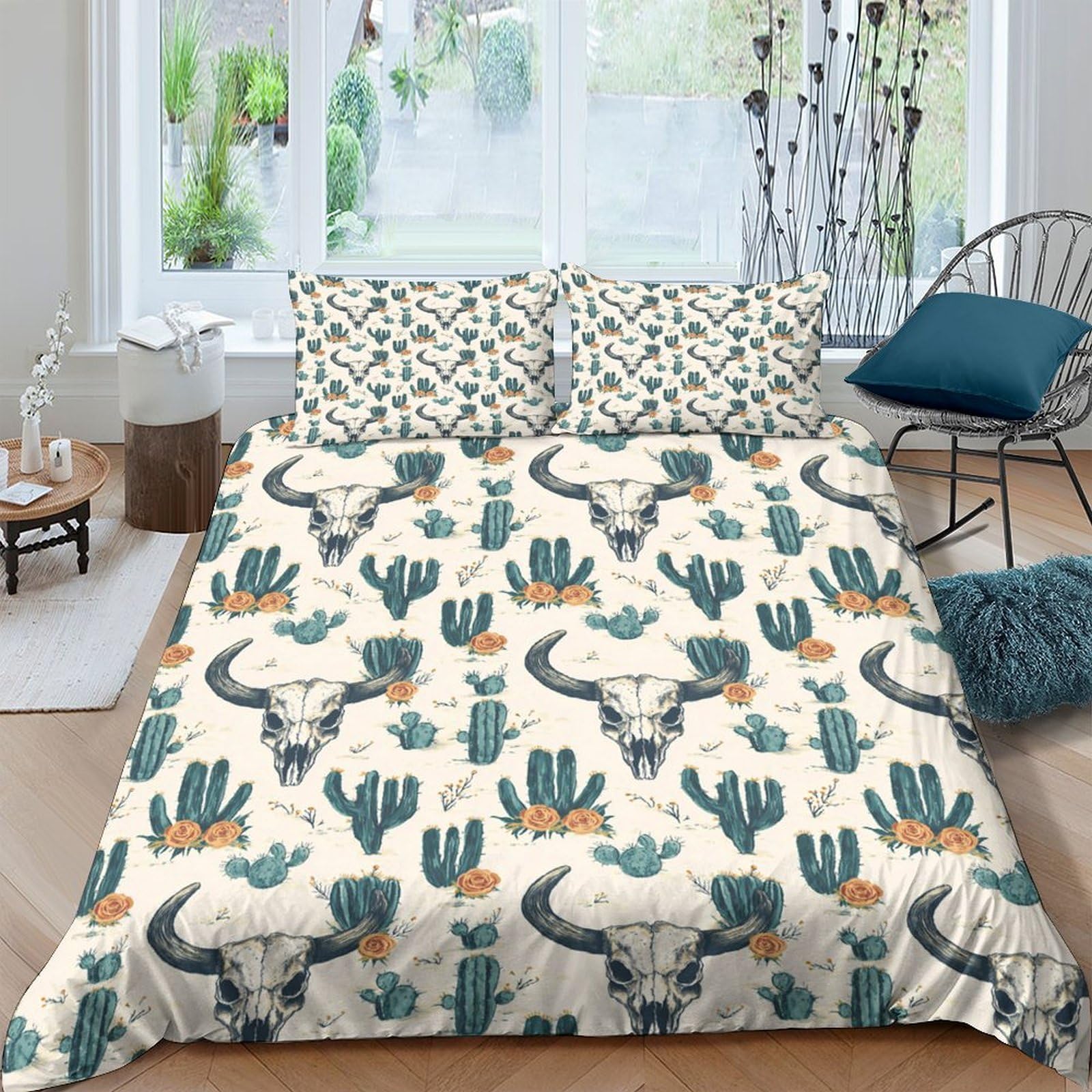 Ctjqhvkz Style-5 3D Printed Southwestern Cactus Fitted Sheet Microfiber Soft Skull Bed Cover For Bedroom Dorm Decoration Easy Care Single（135X200cm）