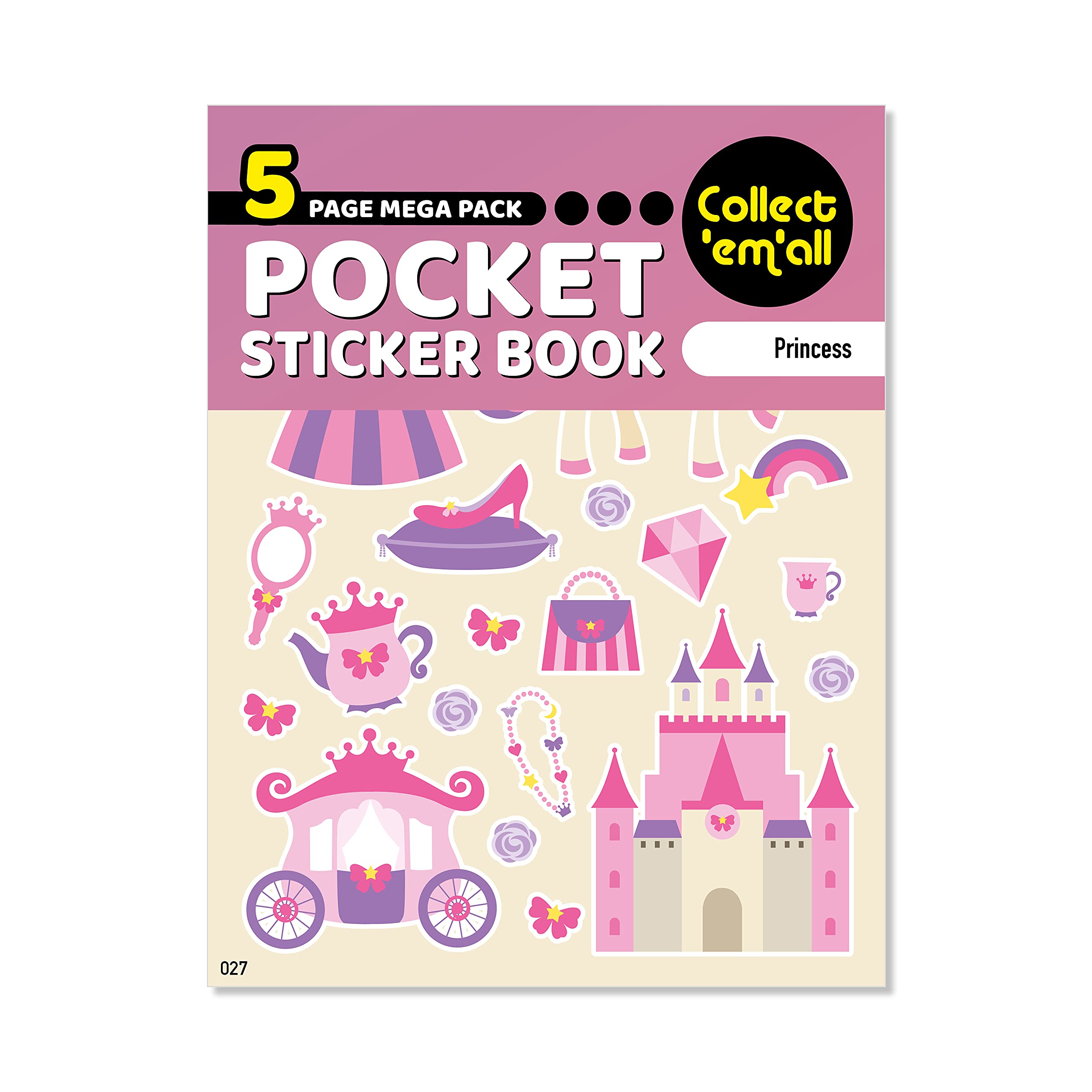 Pocket Sticker Book (5 Pages) - 64 MEGA Packs to Collect Coloured Stickers for Kids - Princess
