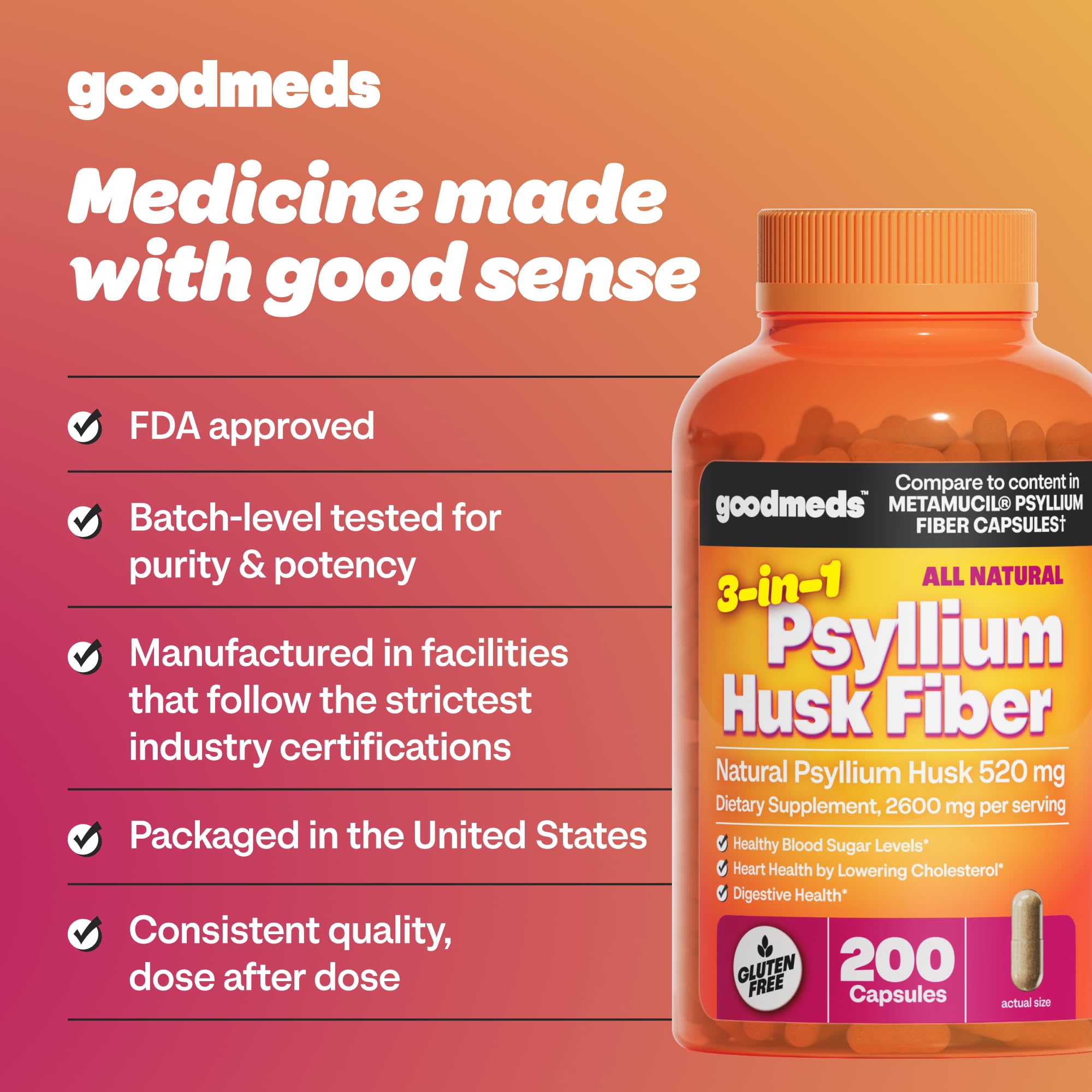 Psyllium Husk Fiber Supplement 520mg Capsules (200 Count) — Amazon image 5