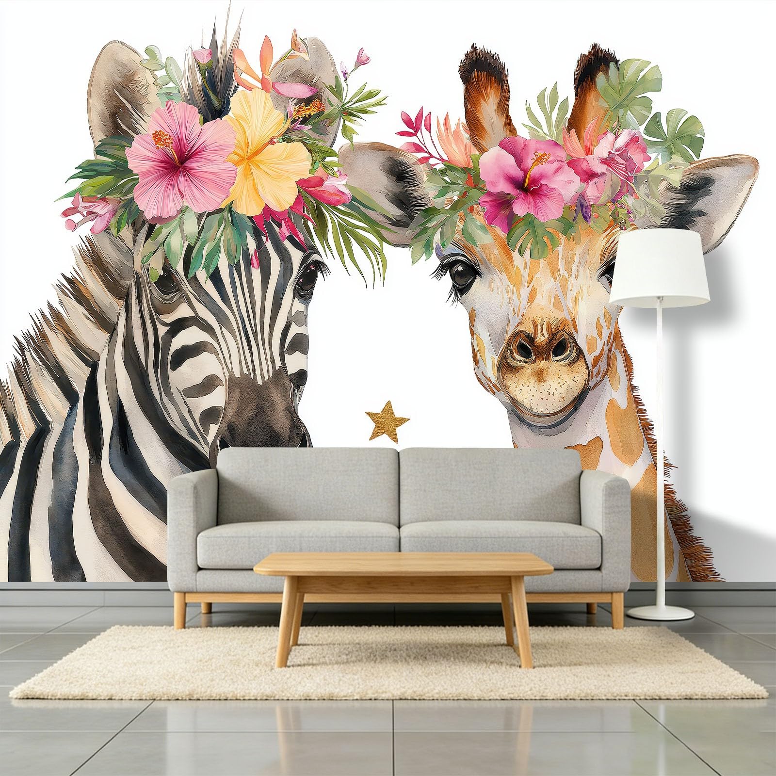 Panoramiczna tapeta 3D 500 x 280 cm fantastyczne zwierzęta zebra żyrafa tapeta z włókniny, duże ściany plakat do salonu, dekoracji pokoju dziecięcego, na ścianę, łatwy montaż, biała