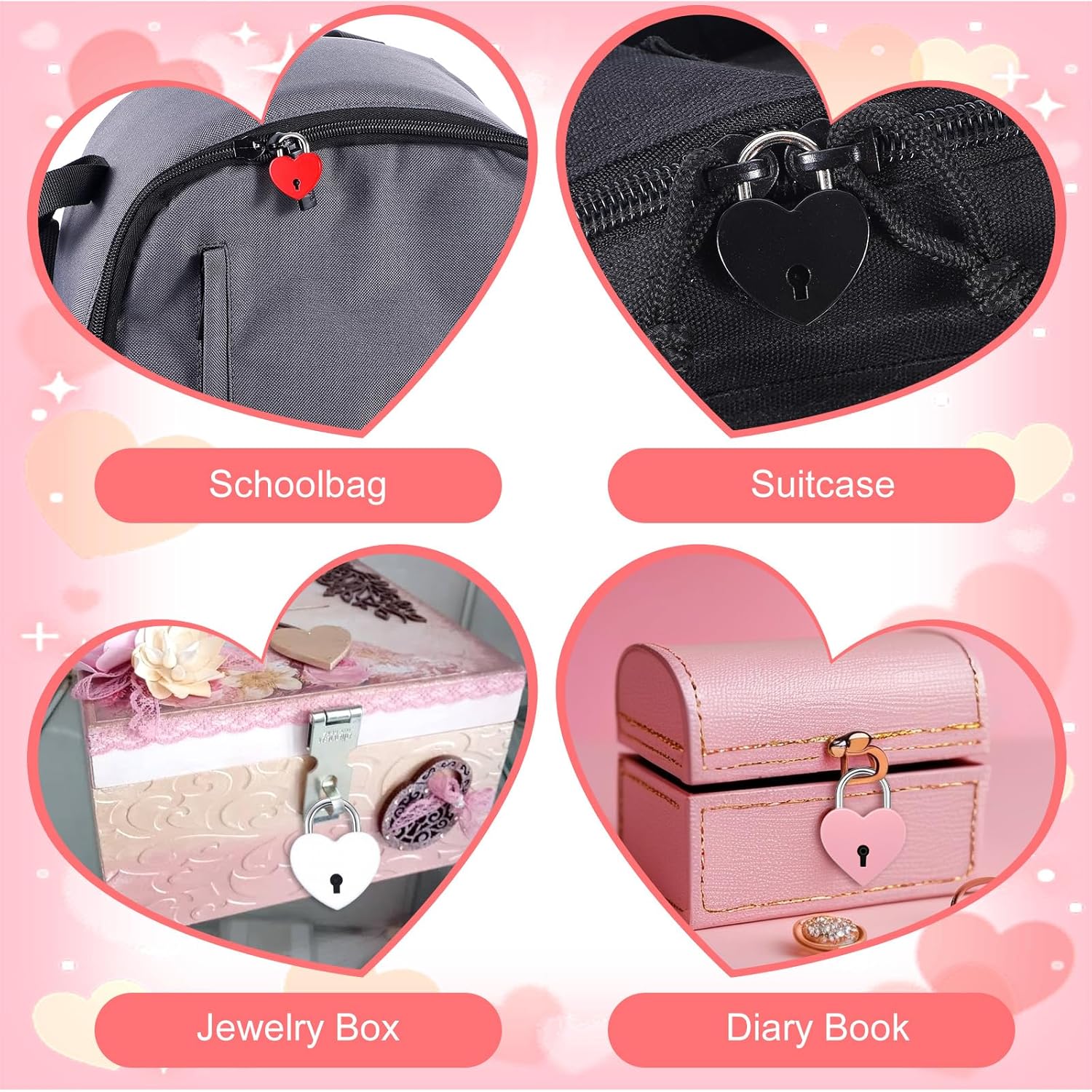 4 Pcs Multicolor Mini Heart Locks,Sturdy Heart Shaped Lock,Cute Diary Lock and Key Set,Small Locks with Keys for Suitcase,Diary Book,Storage Box