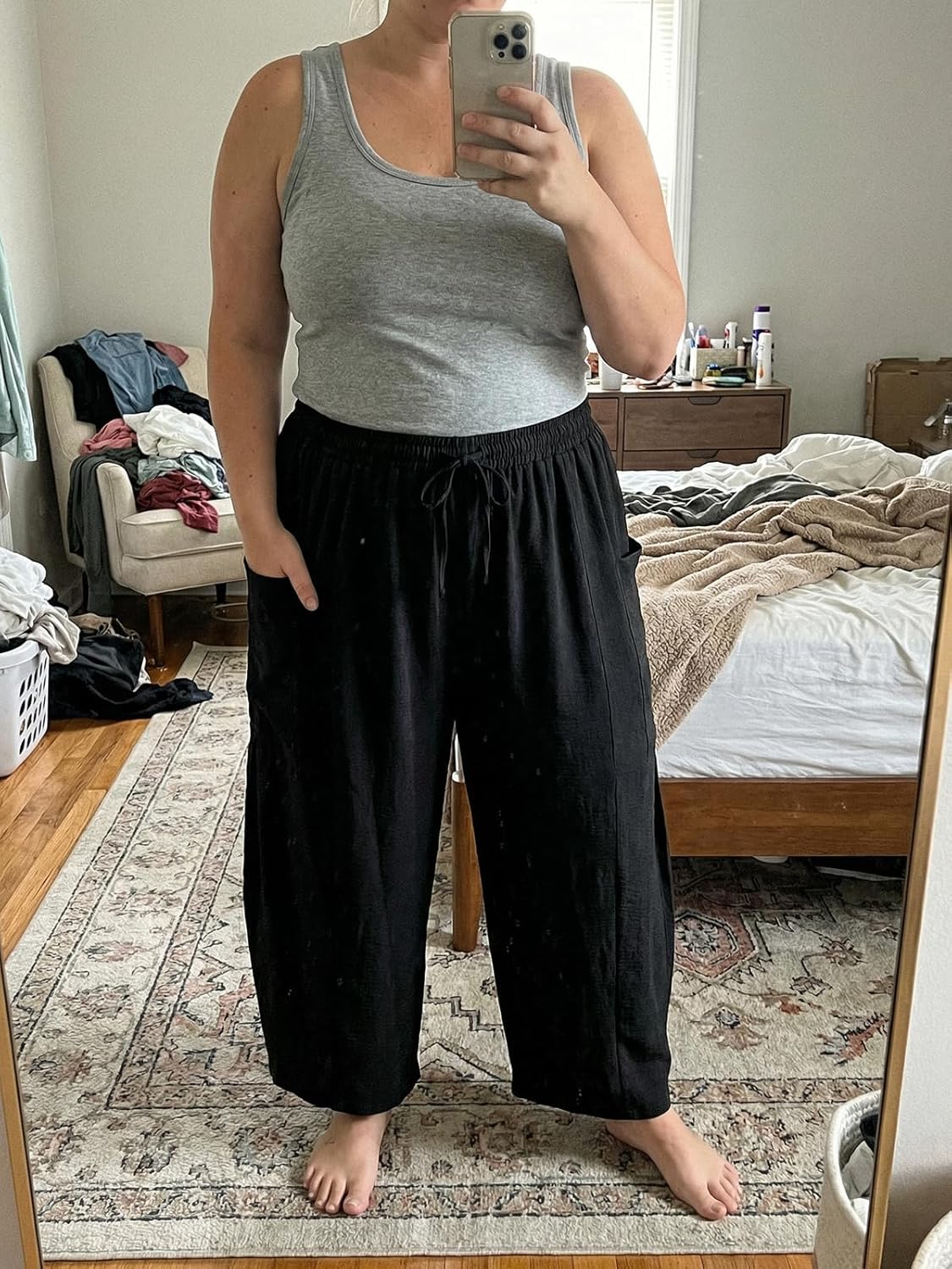 OLRIK Women's Plus Size Pants – Lightweight Cropped Wide Leg Boho Pants with Drawstring & Pockets for Casual Summer Beach - Image 3