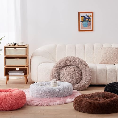 Miniatura 5 de SunStyle Home Cama redonda de felpa suave para mascotas para gatos o perros pequeños, cama de gato, autocalentable, otoño e invierno, cama acogedora
