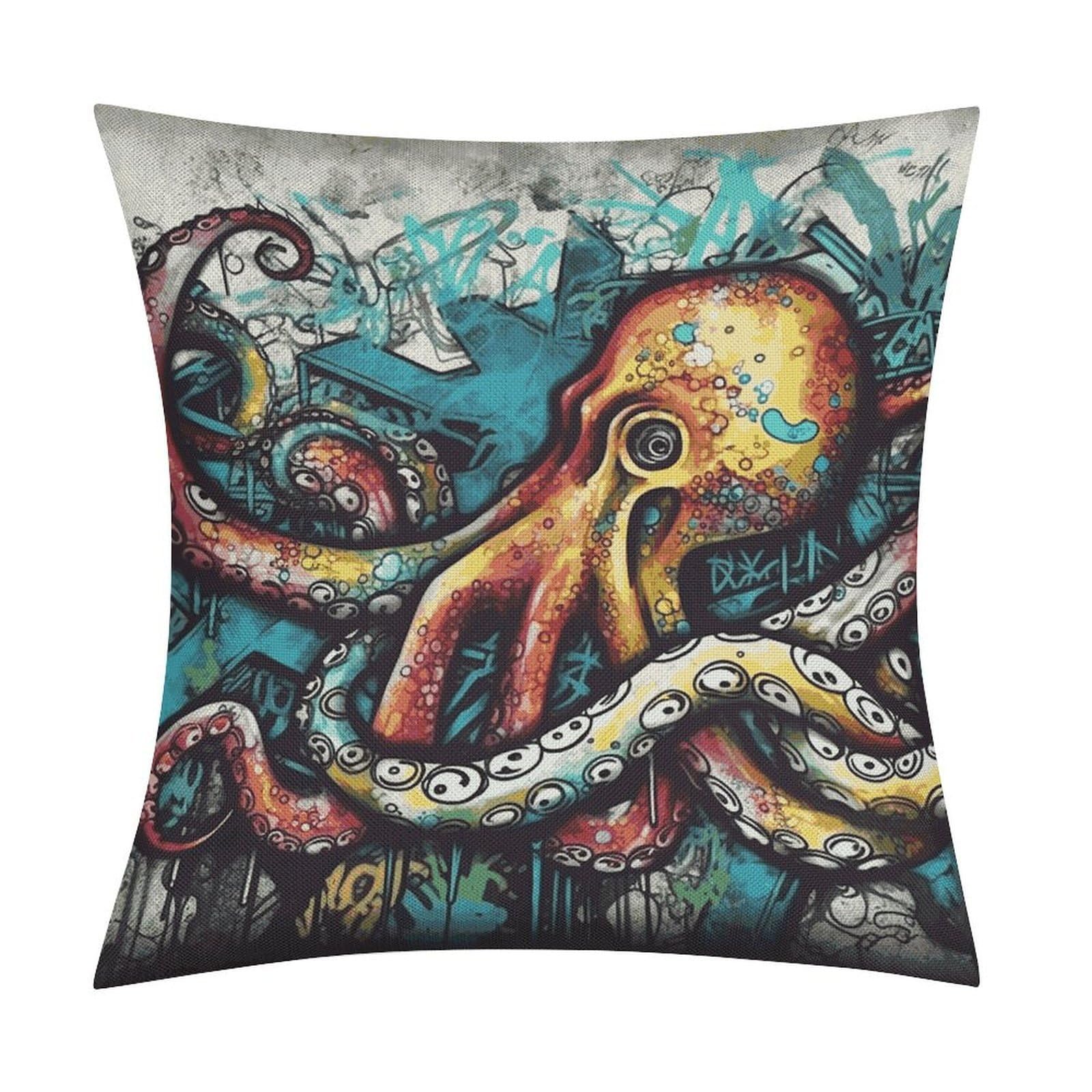 FekiLoot Color Graffiti Octopus Throw Pillow Cover Soft Square Cushion Case Farmhouse Cushion Cover Decorative Pillow Cover Modern Pillowcase for Sofa Living Room Bed Home Decor 18x18 Inch