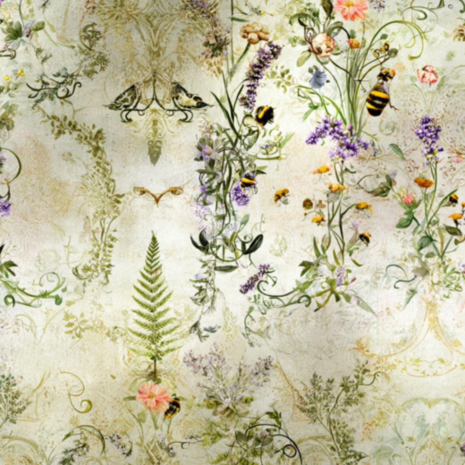 DERUINVAIO Self Adhesive Feature Removable Vintage Cottage Garden Peel and Stick Vinyl Wallpaper Roll, Sticky Lining Paper for Bedroom, Living Room, Kitchen Walls