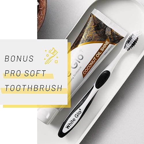 Miniatura 6 de White Glo Pasta de dientes blanqueadora de aceite de coco, refrescante sabor a coco y menta, cuidado bucal holístico sin flúor, aceite de coco de