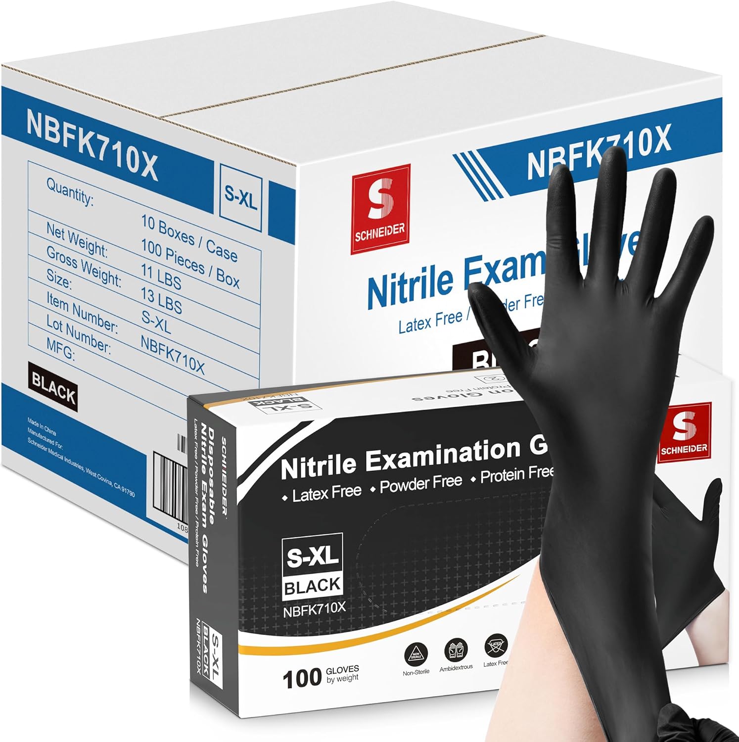Schneider Nitrile Exam Gloves, 4 Mil Black Gloves Disposable Latex Free Powder Free, Food Safe for Cooking, Food Prep, Clean