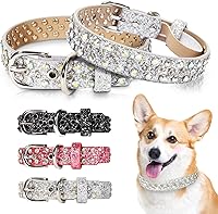 Vista 6 de Collar de perro de cuero con diamantes de imitación para perros pequeños, medianos y grandes, cuero de microfibra suave con diamantes brillantes