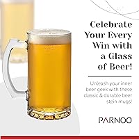 Vista 2 de PARNOO Glass Beer Mug - Traditional 25 oz. Giant Beer Stein with Handles - Heavy-Duty Clear Drinking Glassware for Freezer & Refrigerator