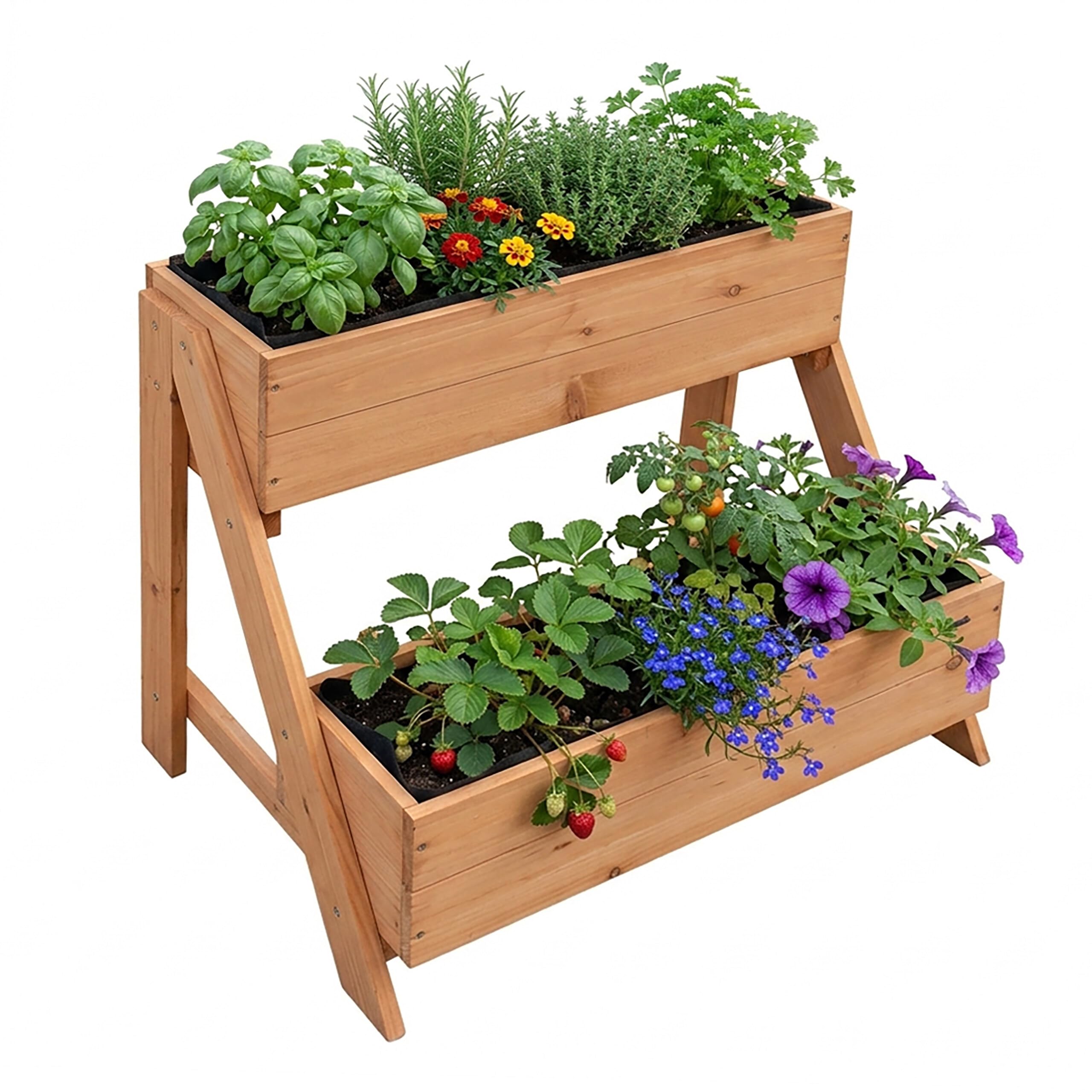 Relaxdays Jardinière Verticale, 2 bacs, H x l x P 51,5 x 62,5 x 44 cm, Sapin, Orange, Balcon et terrasse