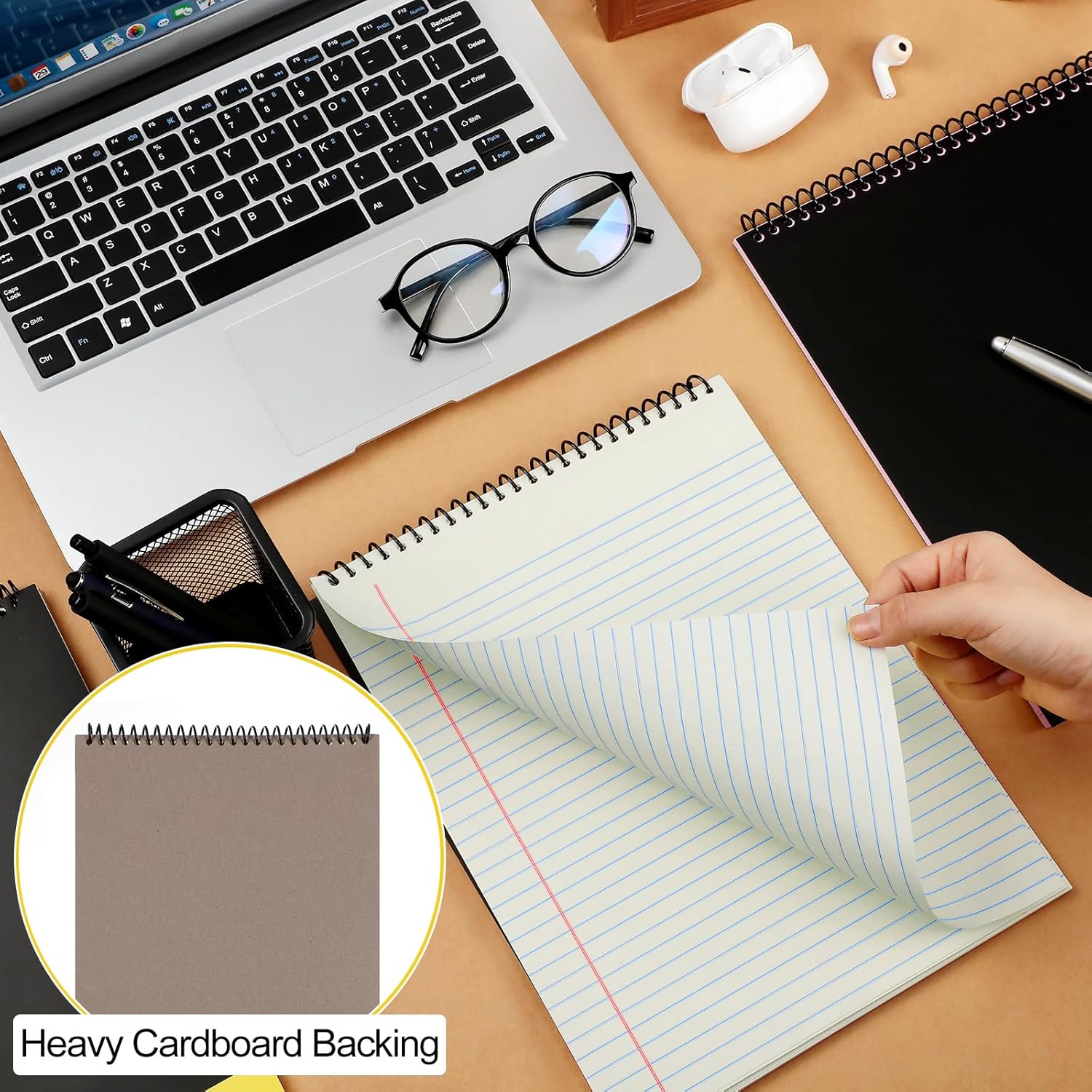 Resurhang 6 Pcs Legal Pad Top Spiral Bound Notebook 70 Sheets Double Sided College Ruled Paper Notepad Memo Steno Pad with Stiff Cover for Business College(8.5 x 11 Inches,No Holes,Neutral Color)