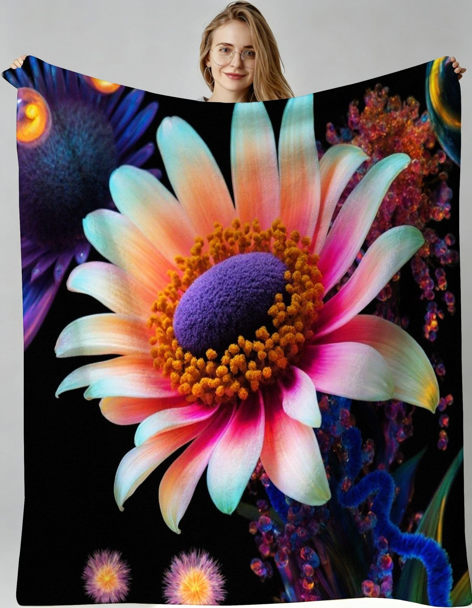 Couverture flanelle douce et légère 220x240 jeté de canapé chaud à fleurs 3D