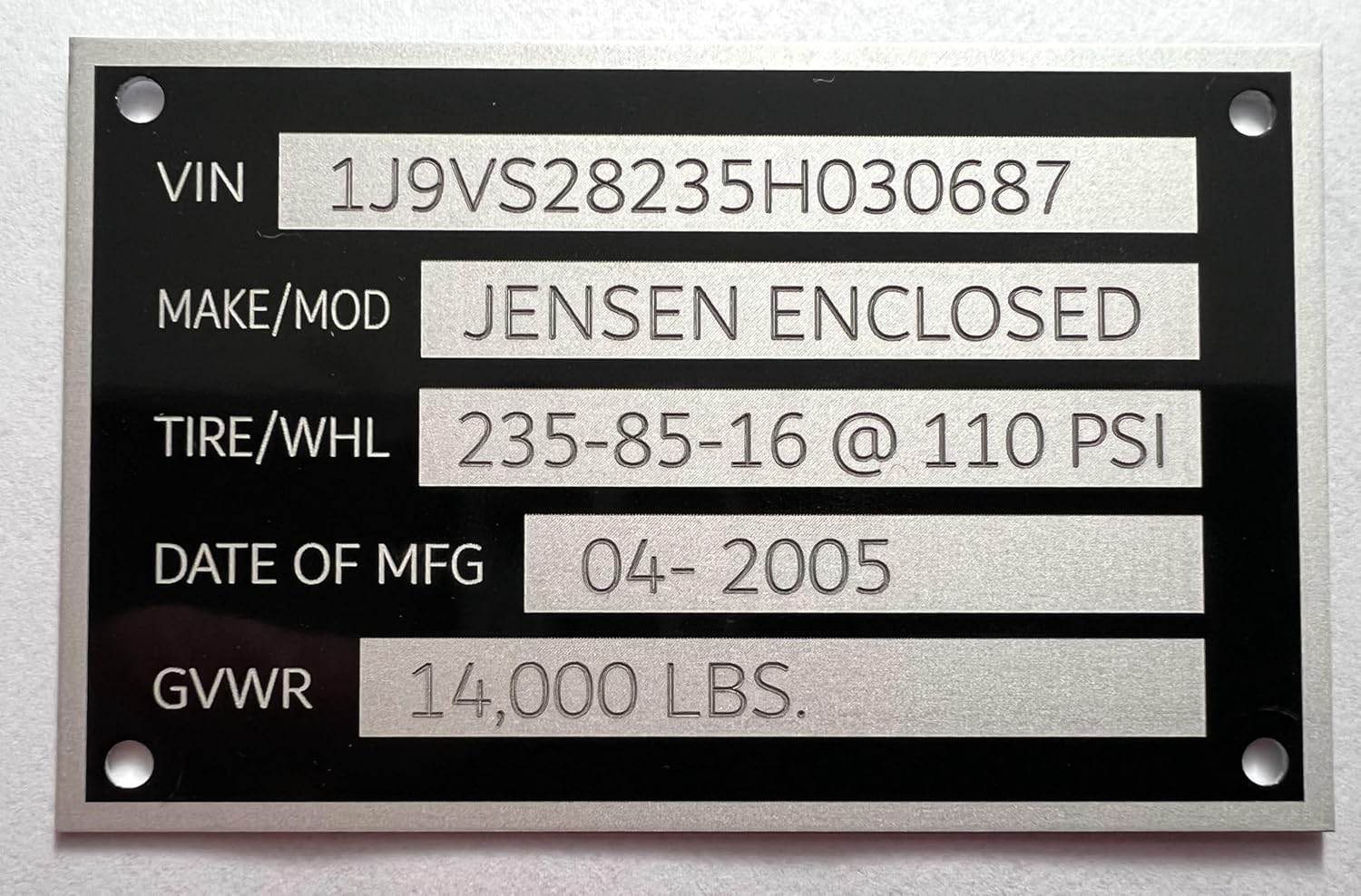 2-4 Day Fast DELIVERY Decal USA Brand Made in The USA NOT China! Custom Engraved with Your Specific INFO ID Data Plate VIN Number TAG NAMEPLATE Placard. Message ME Your INFO. Rivets (4) Included