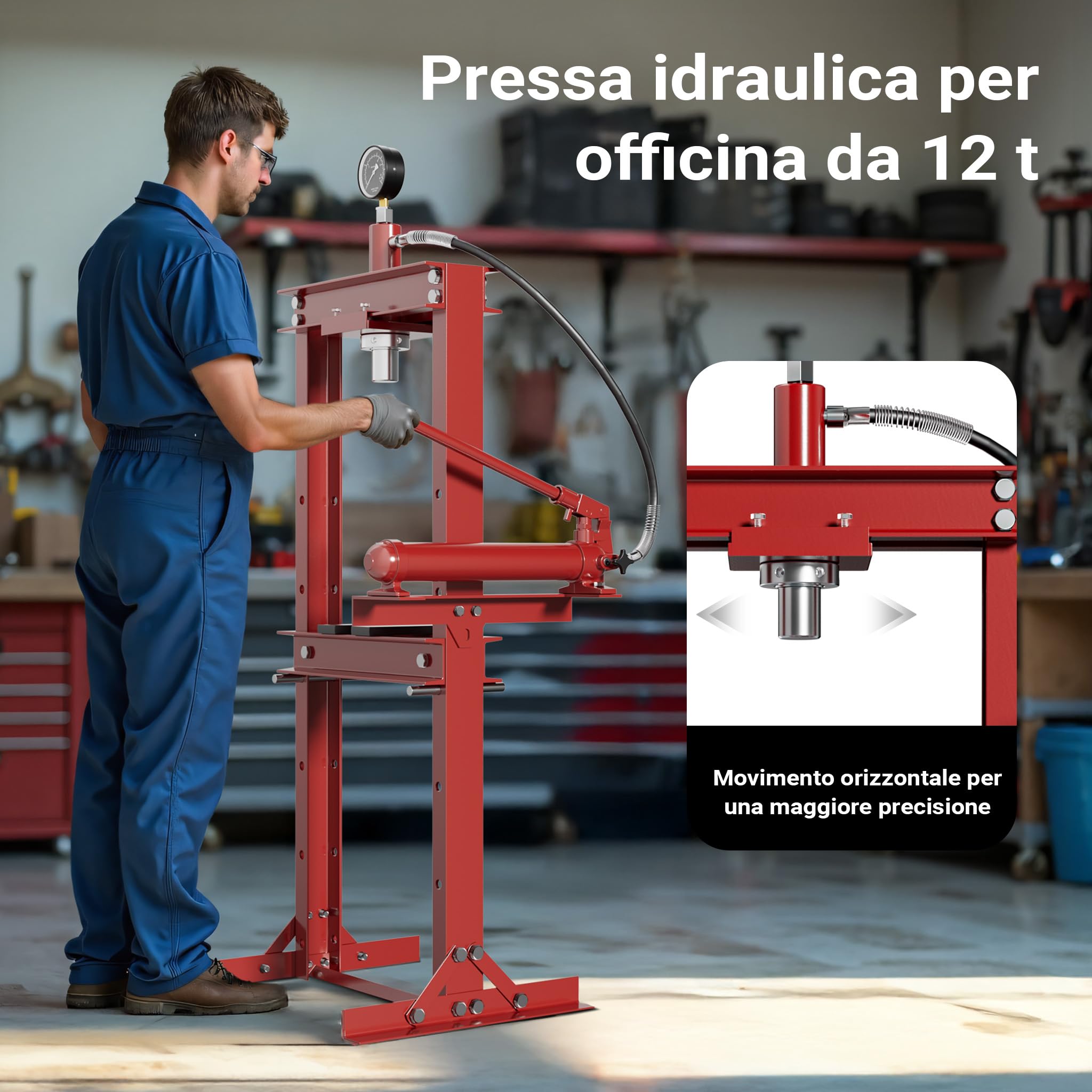 Wiltec Pressa idraulica da officina 12t Pressa professionale a telaio per cuscinetti con manometro