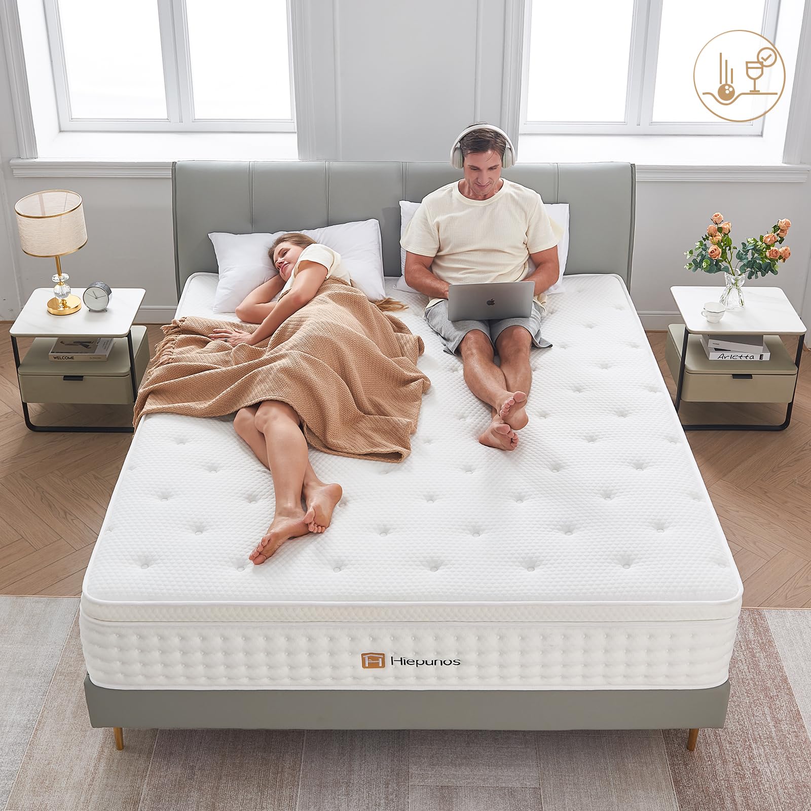 Hiepunos Matratze 120x200 cm 26cm Höhe 7-Zonen Federkernmatratze Orthopädische Taschenfederkernmatratze mit Comfort Memory-Schaum Schicht, Härtegrad H3, Rückenentlastende,100 Nächte Probeschlafen