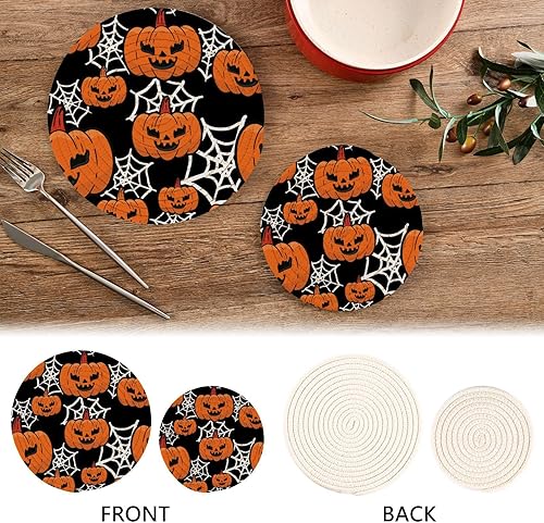 Miniatura 4 de Alfombrilla de tela de araña de Halloween, 2 unidades, diseño de araña, para pedir dulces, redondos, para mesa de cocina, protector de encimera,