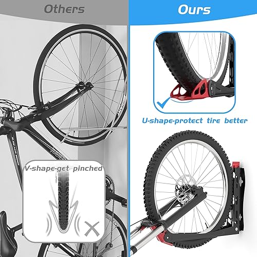 Miniatura 6 de WALMANN BIKEPAL - Soporte giratorio de pared para bicicleta, sin elevación, ganchos verticales de pared para garaje, ahorro de espacio, solución de