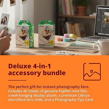 Instant Camera Film Bundle with Mini Film x 40 Shots, Wall Hanging Album, Clikoze Lens Cloth and Instant Photography Tips Card