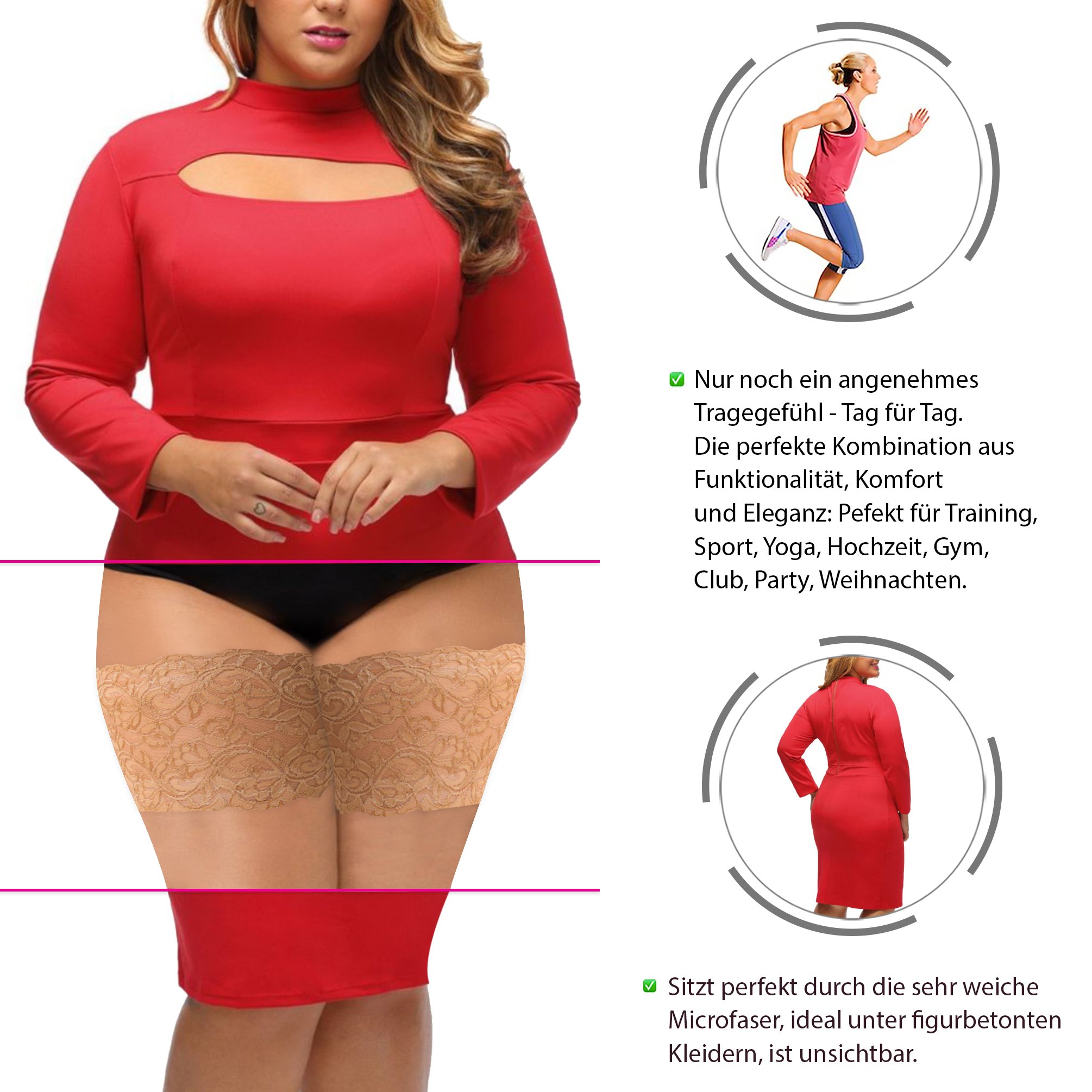 Elastische Oberschenkelbänder Gegen Reibung Spitze Anti Chafing Schenkel Band - Beige Schwarz von Gabriella