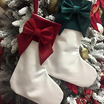 Seematn 2 Pack Velvet Bow Christmas Stockings 18 Inch Burgundy Red Green