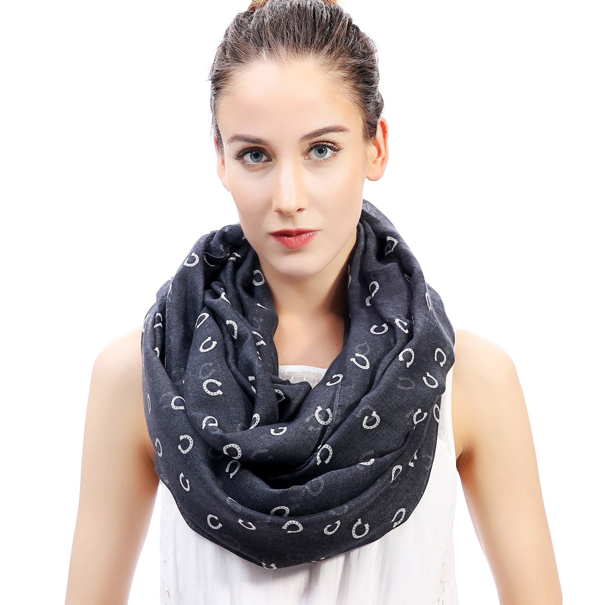 Lina & Lily Horseshoe Print Lightweight Snood Scarf (Grey)