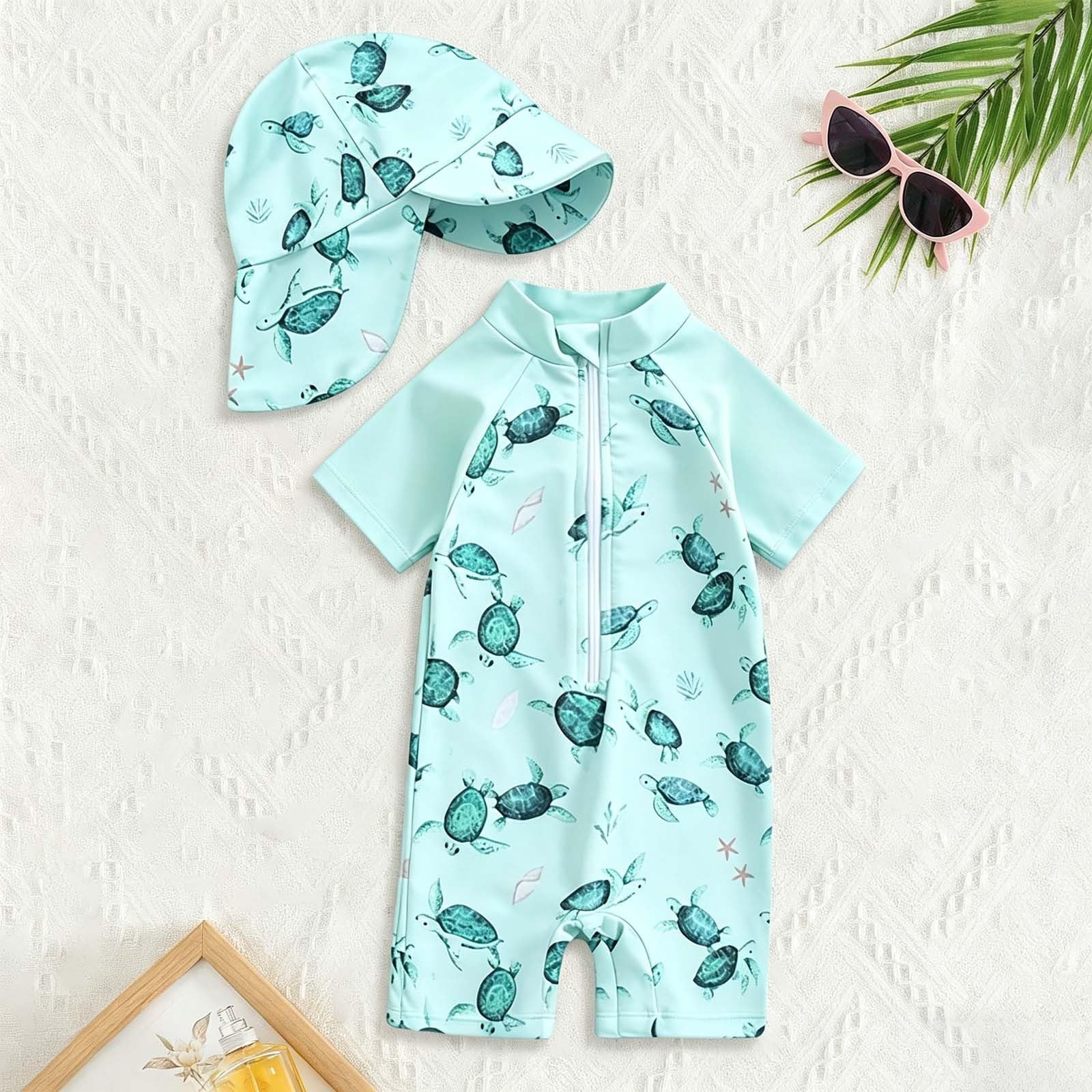Uv Schutzkleidung Baby, Badebekleidung Junge Mädchen, Einteiler, Langärmelig, Rashguard, Reißverschluss, Badeanzug mit Sonnenkappe, Strandkleidung