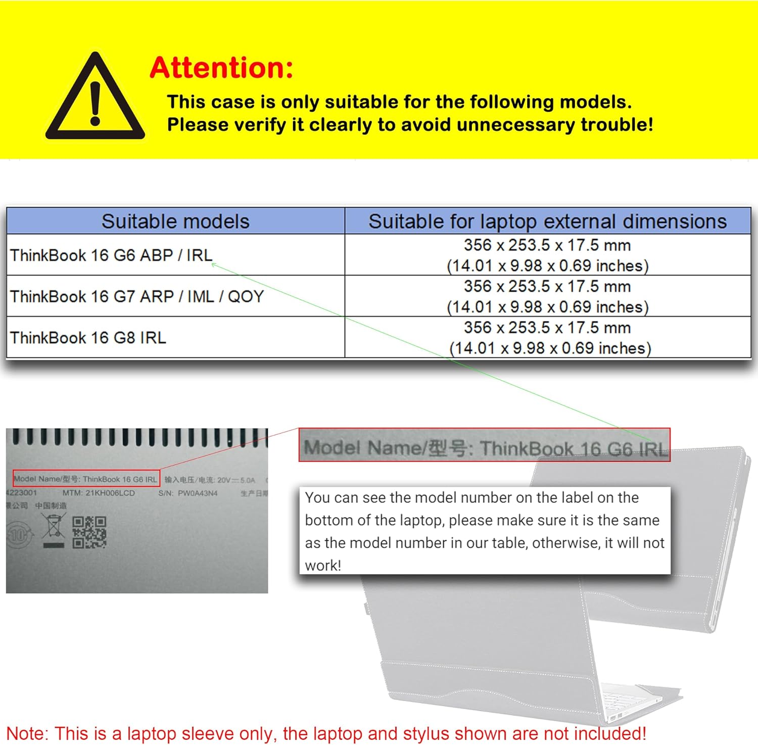 Laptop Cover Case for Lenovo ThinkBook 16 G8 IRL & for G7 ARP IML QOY & for ThinkBook 16 G6 ABP/IRL Sleeve [not for Other Models],PU Leather 16 inch Protective Notebook PC Bag (Dark Grey)