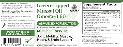 Miniatura 2 de TURNER Aceite de mejillón con labios verdes Omega-3 Nueva Zelanda, 53 veces mayor potencia con UAF1000+ súper antioxidante para una comodidad y