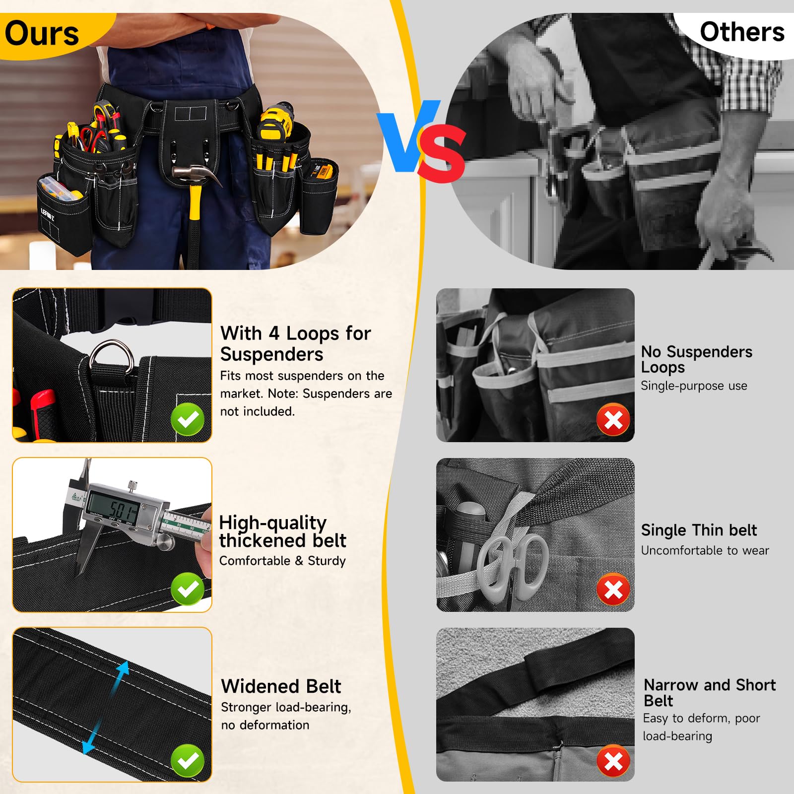 Ceinture porte Outils mit 27 Poches,Ceinture à Outils,Amovible Réglable Sac à Outils Magnétique avec 4 anneaux en D,Rembourrée Robuste pour Hommes,électriciens,Charpentiers,Ouvriers du Bâtiment,Noir