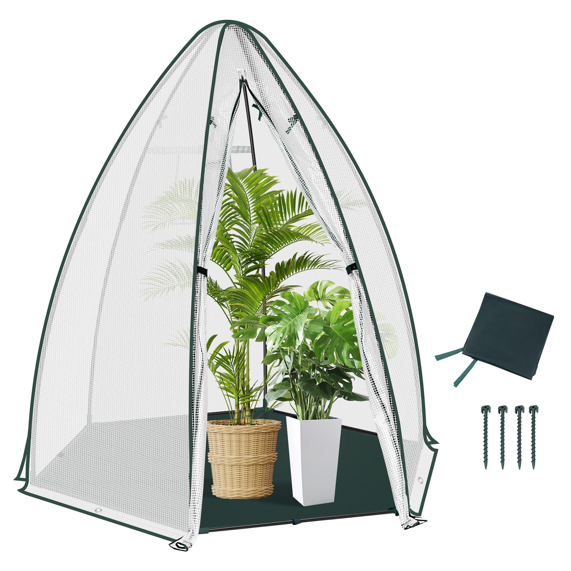 WOLTU Serra, Tenda di Coltivazione, Mini Serra, 130gsm PE Isolante Piccola Serra Semi-Traslucida con Porte a Zip e Telo di Fondo per Giardino, Patio, Esterno, 160x160x180cm, Verde
