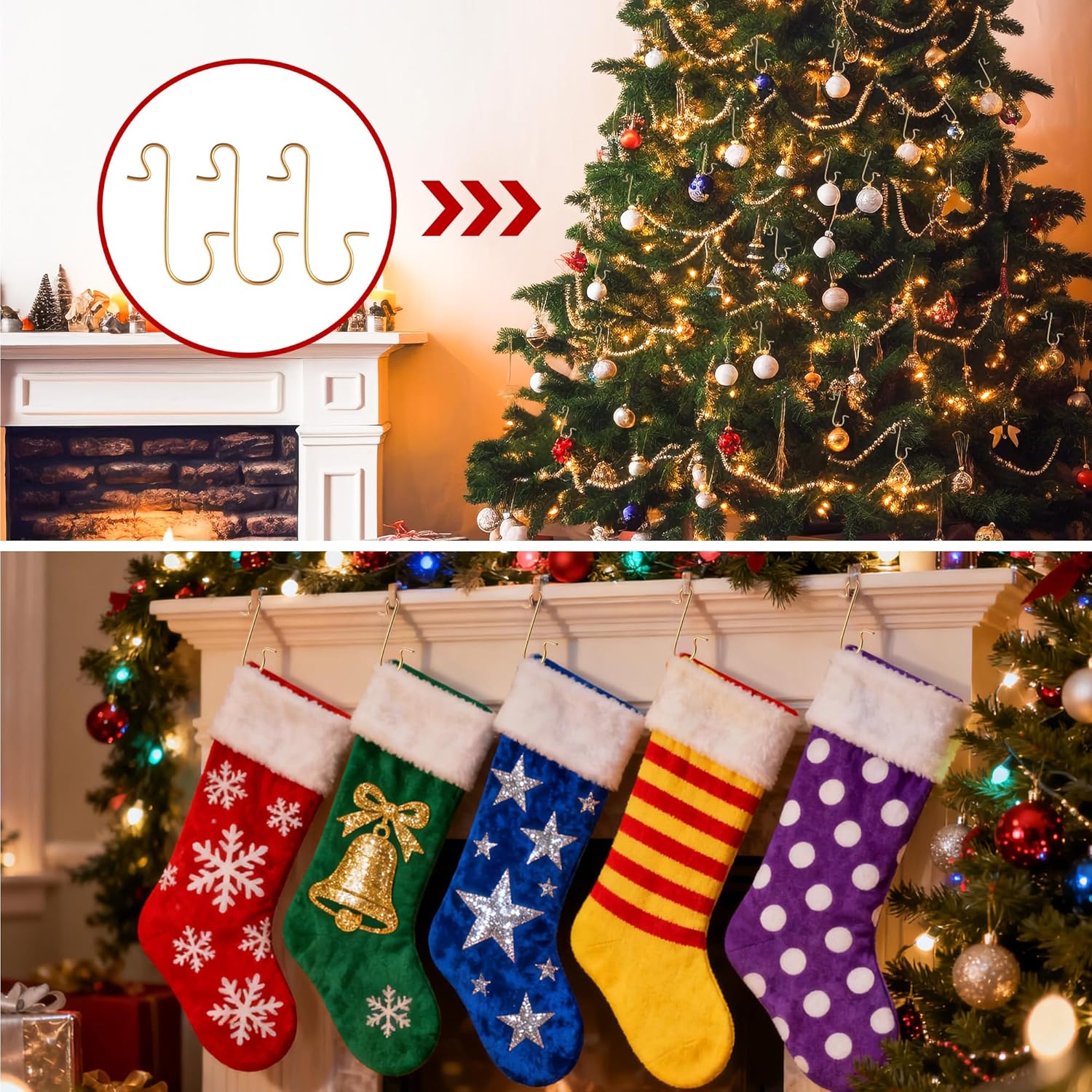 Ornament Hooks, 100 Pcs Christmas Ornament Hooks, Ornament Hangers, Ornament Hook for Christmas Trees, Metal Wire Essential Ornaments Hooks Anchors for Xmas Tree Decorations Hanging Party Decor, Gold - Image 6